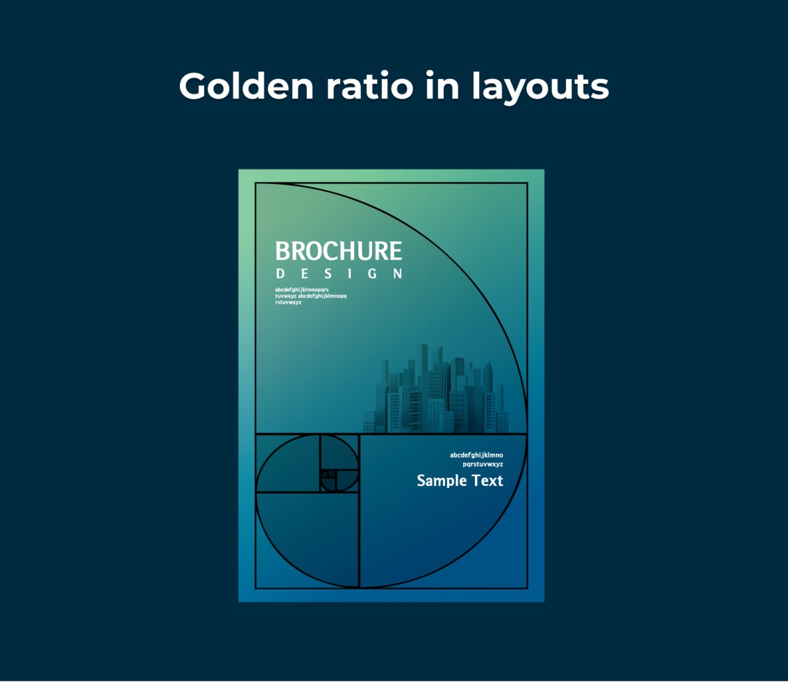 Brochure layout using the golden ratio to accomodate typography and create harmony in the design.